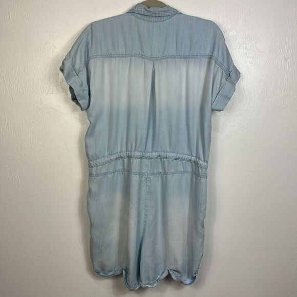 Cloth & Stone Rolled-Hem Short Sleeve Utility Romper In Light Blue Size L - Picture 5 of 11